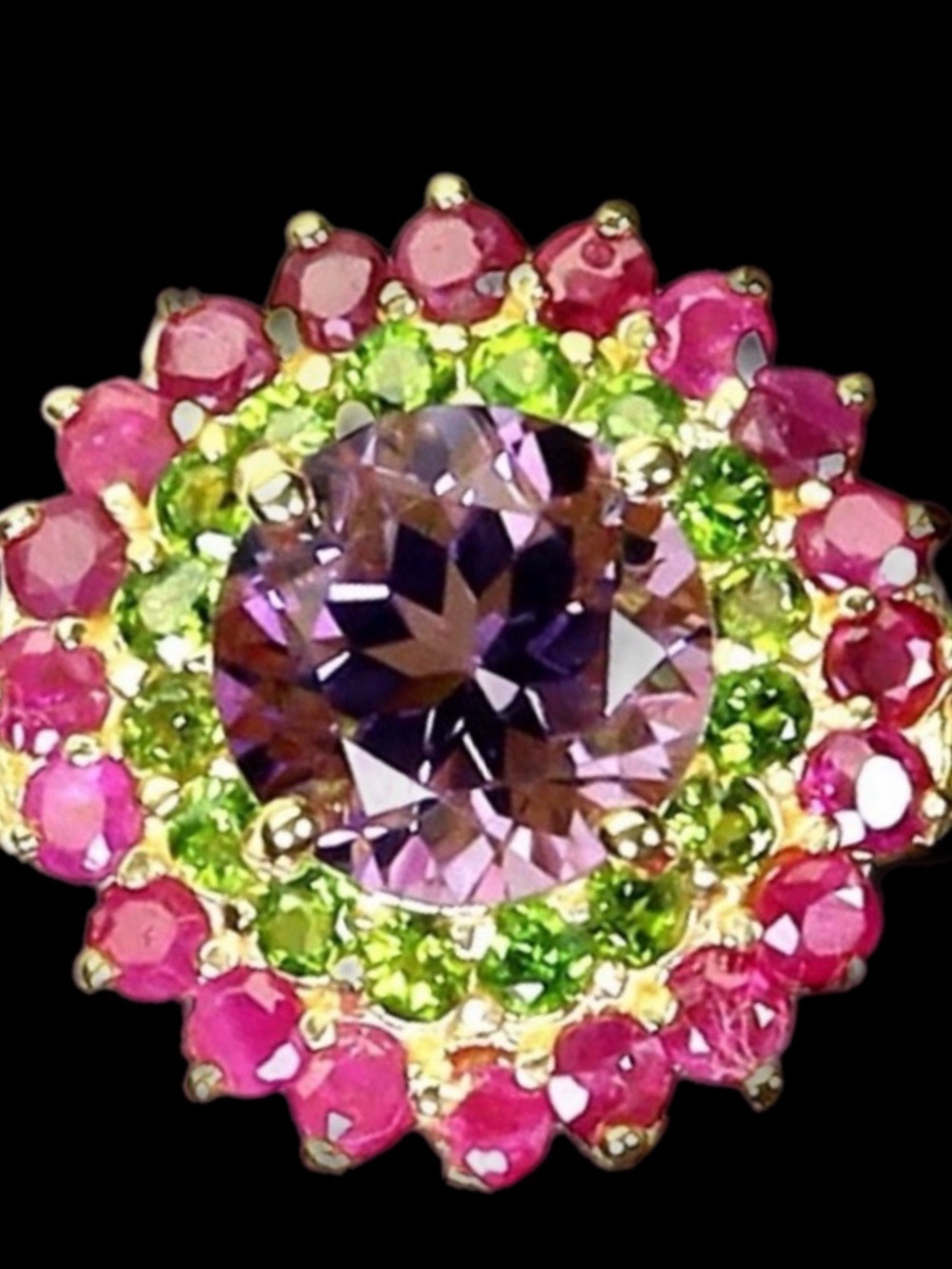 Exquisite Genuine Amethyst, Rubies & Russian Chrome Diopside Ring
See Video